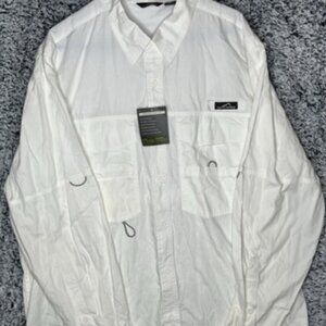 Eddie Bauer Men’s 2xl Long Sleeve Fishing Shirt White Vented Pockets Outdoor